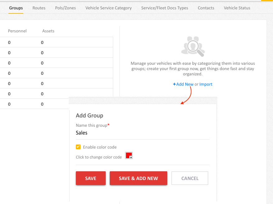 Add New Vehicle Groups