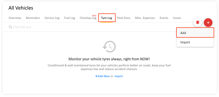 Add Tyre Log