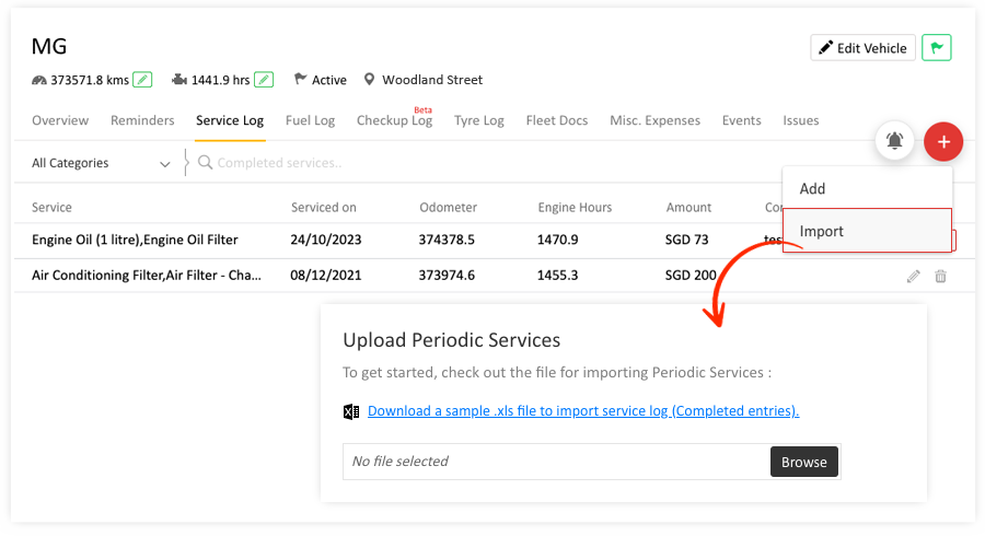 Import Service log