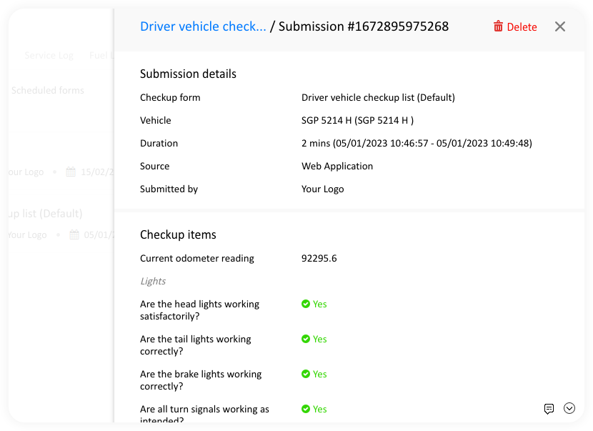 Vehicle checkup log