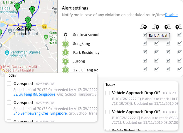 School bus route-violation notifications