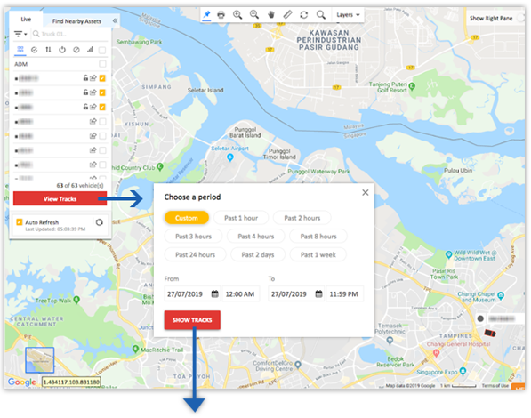 View past Vehicle Tracks (historical vehicle movement data)