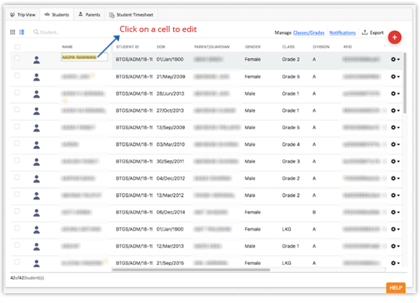 Cell wise edit feature in School Bus module