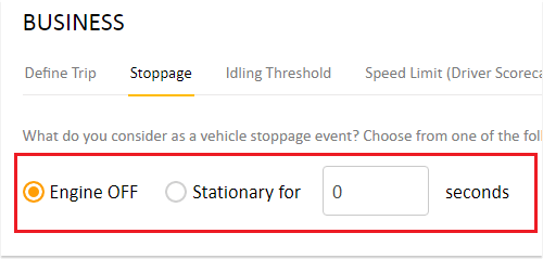 AVLView stoppage settings