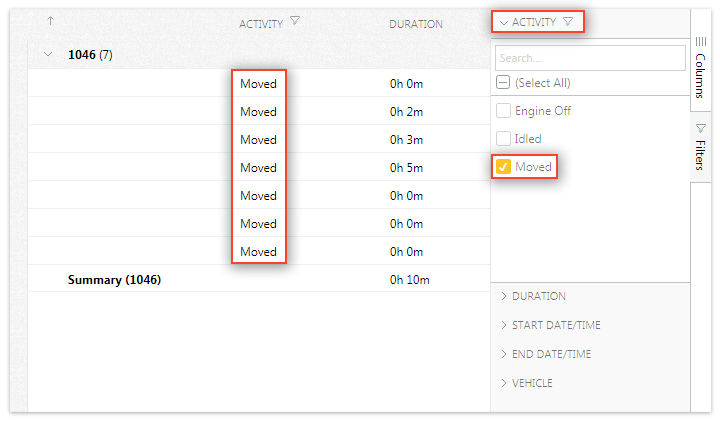 AVLView Adhoc report filter