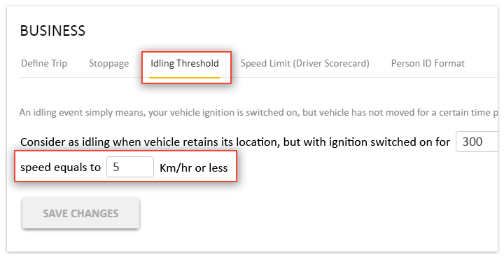 Option to set Speed along with Idling threshold