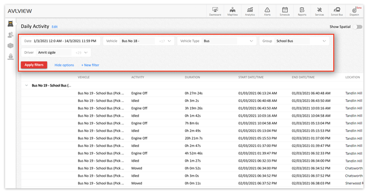 Set conditions/filters for reports using the selected columns