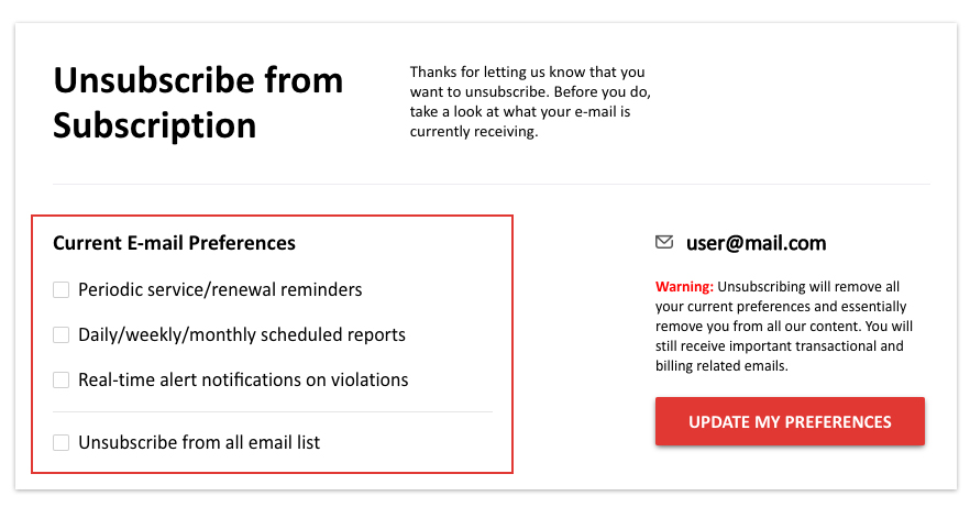 Unsubscribe notifications
