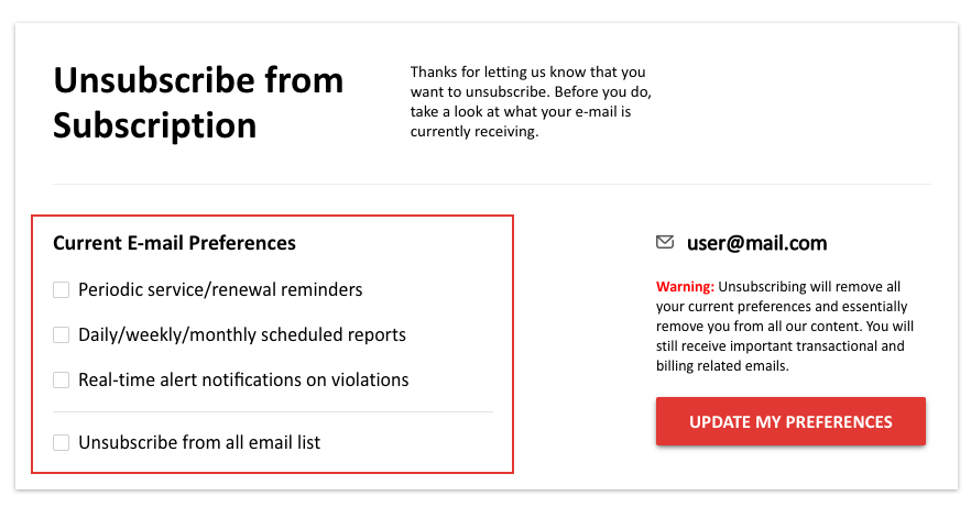 Unsubscribe notifiations