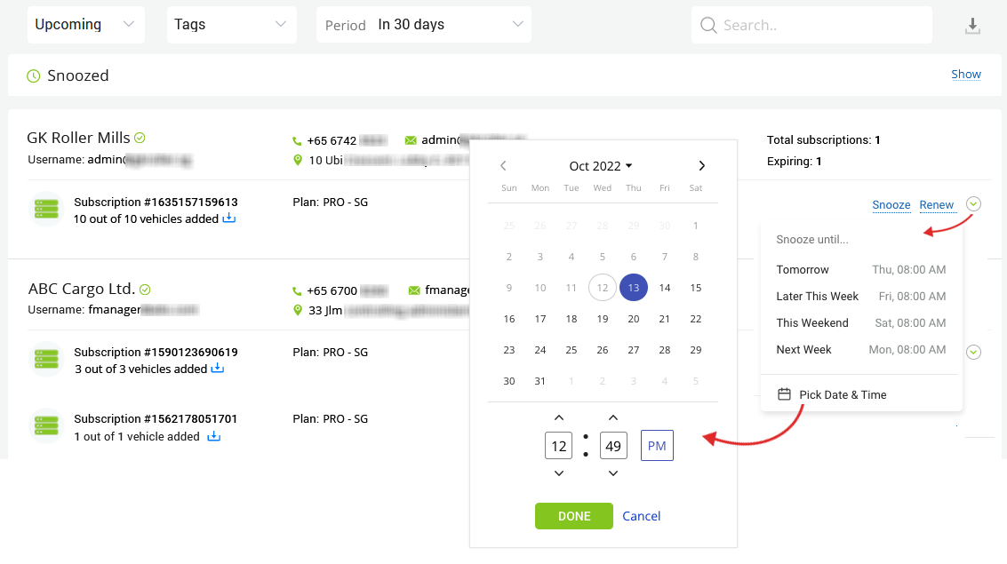 Snooze the renewal tasks