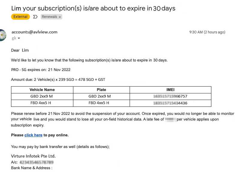 Subscription renewal reminder