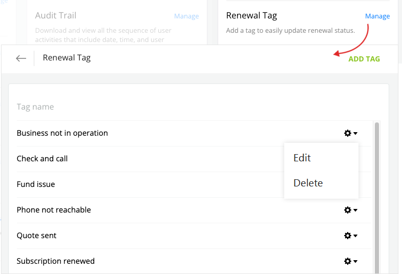subscription renewal manage tags
