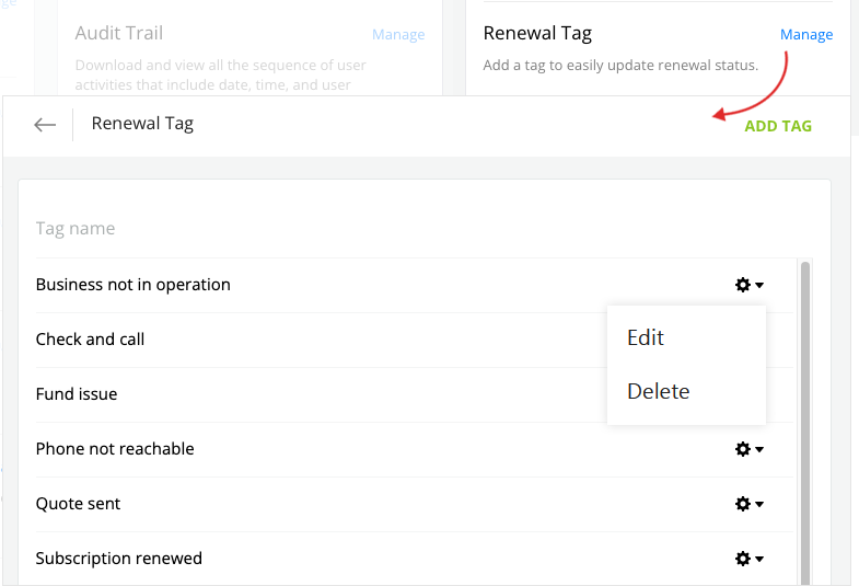 Manage tags