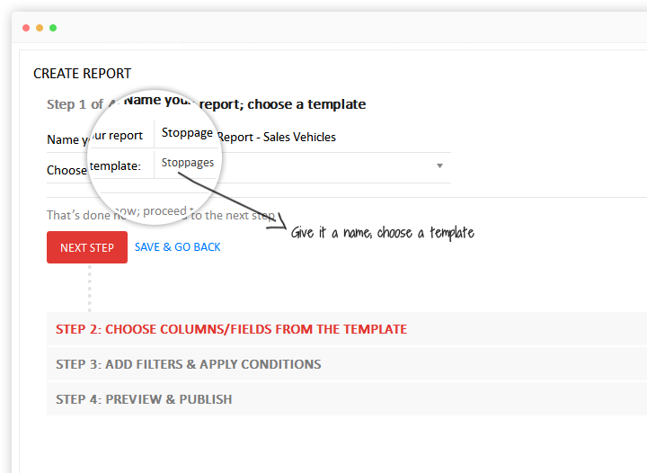 Choose from an existing vehicle tracking report template