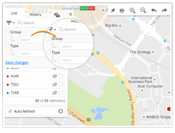 Filter vehicles based on Group or vehicle type from MapView