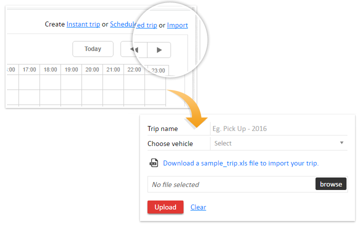 Upload a trip schedule in excel - vehicle tracking reports