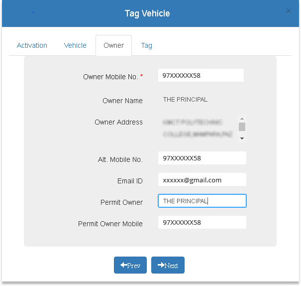 Owner - tag vehicle form